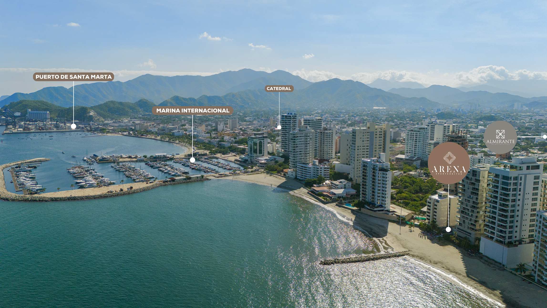 Vista aérea de la ubicación de Arena Apartasuites en Santa Marta