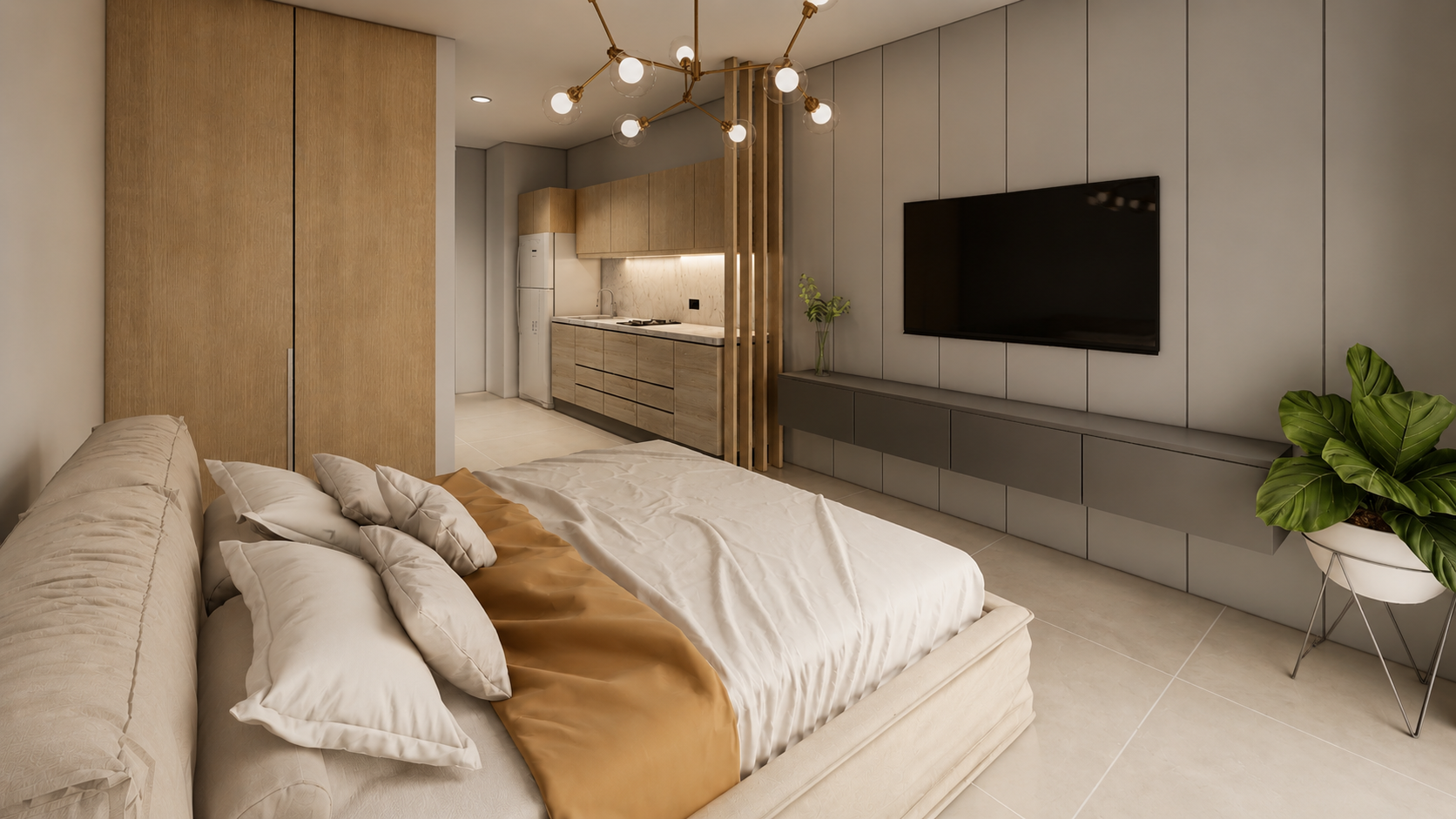 Interior suite Arena Apartasuites con cocina integrada